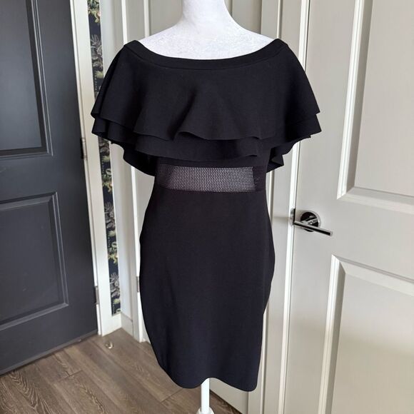 Endless Rose Black Ruffle Off the Shoulder Mini Sweater Dress Size L - Picture 1 of 7